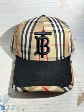 Burberry Check Baseball Cap with TB Monogram - Beige Black Red